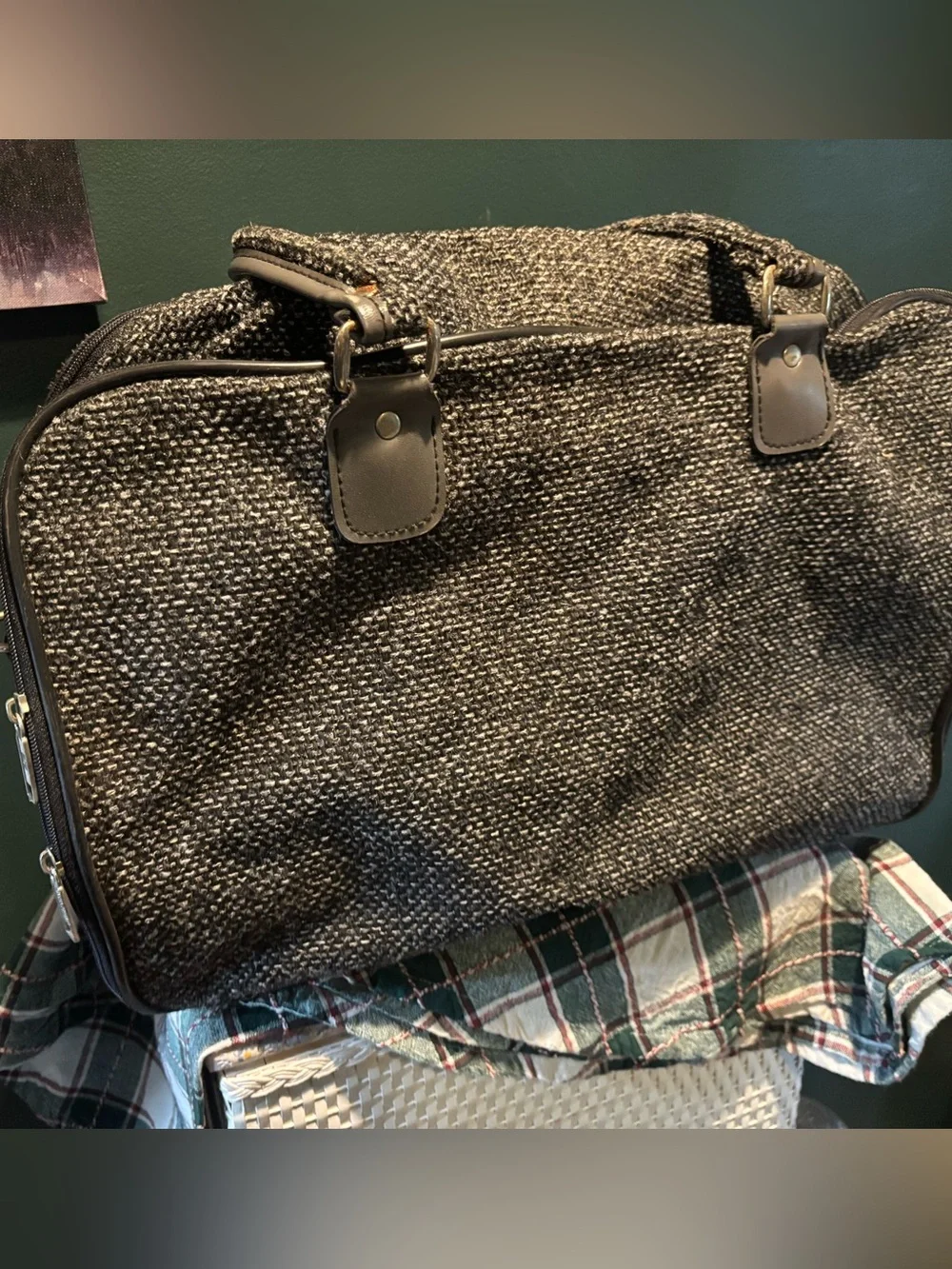 Vintage Leisure Luggage Gray Tweed Travel Tote